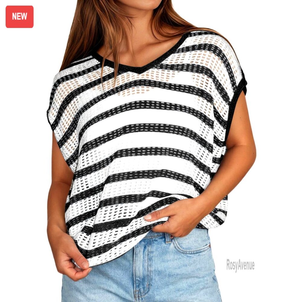 Crochet V-Neck Pullover Sweater Vest Summer Beach Cover Up